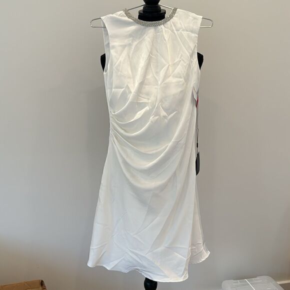 SATIN COCKTAIL DRESS W/ RHINESTONE ACCENTS - Picture 8 of 8